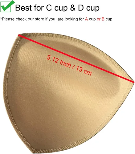 Vista 5 de 3 pares de almohadillas extraíbles para brasier triangular, insertos para bikinis, brasier deportivo, traje de baño para copas C D, color beige