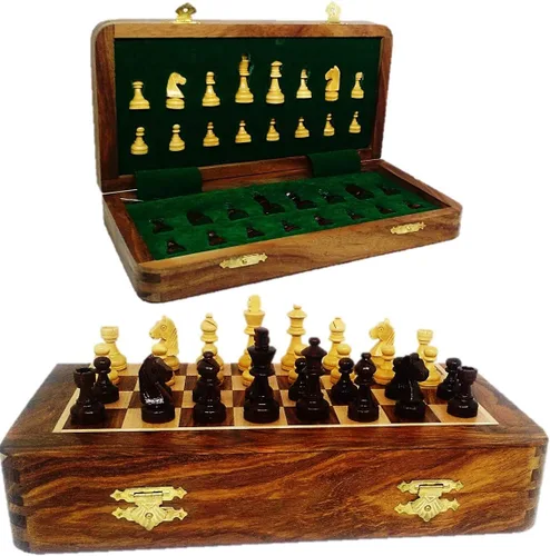 Vista 9 de RoyalChessMall-Juego de ajedrez magnético de madera de 10 pulgadas de palisandro dorado