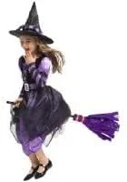 Vista 5 de Witch Costume Girls Halloween Witch Dress Costumes Kids Deluxe Witch Hat Broomstick Halloween Candy Bags Fancy Dress Up Party