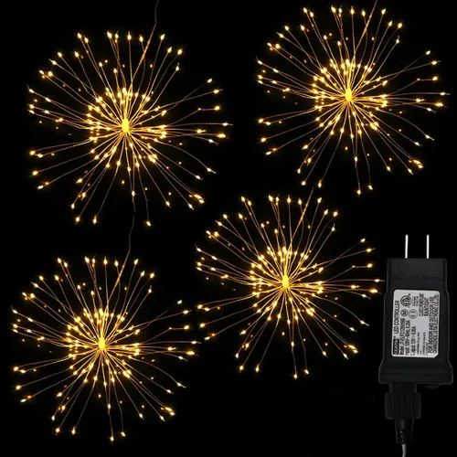 Vista 12 de Luces LED remotas de fuegos artificiales con forma de explosión de cobre, 4 conexiones en total, 480 luces LED parpadeantes, 8 modos con control