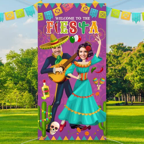Vista 3 de Blulu Decoración de fiesta estilo fiesta, telón de fondo de cabina de fotos, pancarta de fiesta temática mexicana, decoraciones de martes de tacos