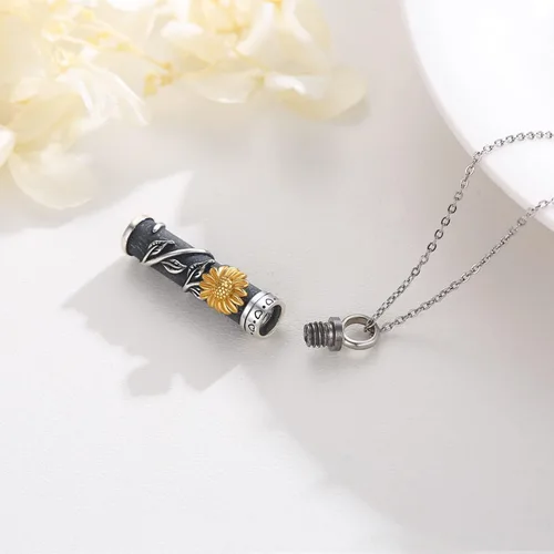 Vista 3 de Joyería de cremación de plata esterlina, diseño de girasol, rosa, margarita, urna para cenizas, joyería de recuerdo conmemorativo para mujeres