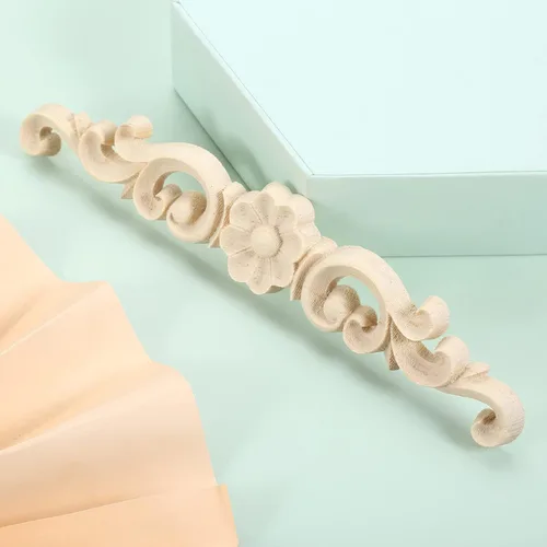Vista 8 de MUXSAM Apliques de madera decorativos tallados, calcomanías largas de madera para decoración de muebles de bricolaje, tallas de roseta para puerta