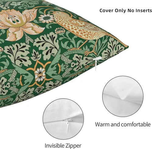 Vista 2 de Fundas de almohada William Morris diseño Strawberry Thief, fundas de almohada decorativas suaves para exteriores, fundas de almohada para decoración
