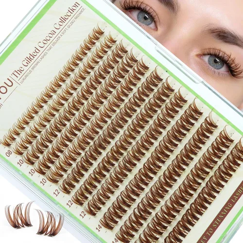 Vista 15 de KEYYOU Extensiones de pestañas de Velure color marrón Venus Natural Wispy C Curl Manga de 0.315-0.630 pulgadas con banda invisible suave