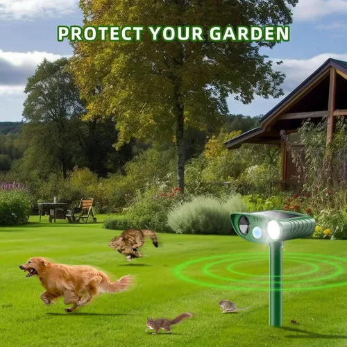 Vista 8 de Disuasorio ultrasónico para gatos, dispositivo disuasorio alimentado por energía solar con luz intermitente, disuasorio ultrasónico para gatos