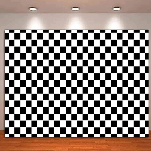 Vista 4 de HQM Cuadrícula de textura de cuadros de carreras en blanco y negro para tablero de ajedrez de cumpleaños, fondo de fotografía para niños