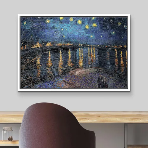 Vista 3 de wall26 Lienzo enmarcado para pared, noche estrellada sobre el Ródano, por el maestro artista Vincent Van Gogh, naturaleza, ilustraciones de área