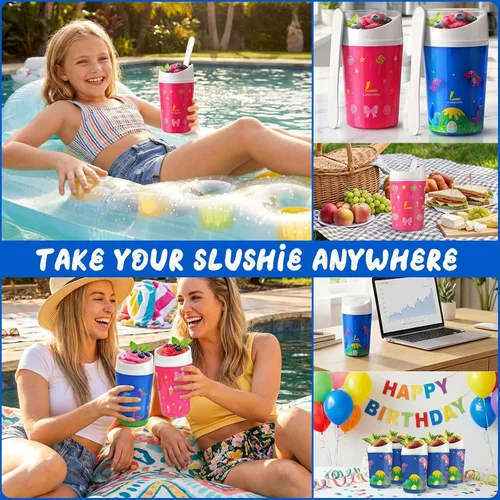 Vista 3 de Slushie Taza mágica - Tazas de batido portátiles congeladas rápidas para hacer tú mismo helado casero con cuchara de tapa para niños, familia