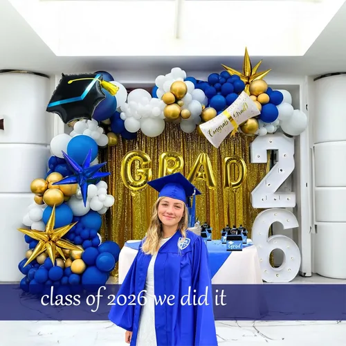 Vista 5 de Kit de arco de guirnalda de globos de graduación de 120 piezas con certificado de graduación, gorro de graduación, letra, globos de Mylar