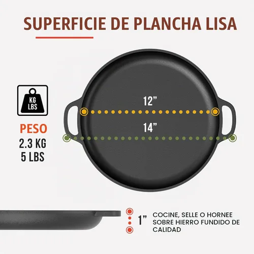 Vista 2 de Sartén de hierro fundido para pizza Chef Pomodoro, sartén de hierro fundido pre-sazonada de 12 pulgadas con asas, sartén dosa para dosa Tawa Roti