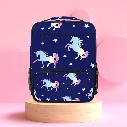 Vista 8 de PDFAFO Mochila para niños y niñas, bolsas escolares para jardín de infantes, primaria, regreso a la escuela, viajes, 15 pulgadas, Arcoíris