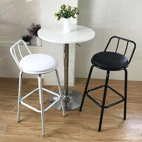 Vista 4 de QQXX Juego de 2 taburetes de bar giratorios con respaldo y reposapiés, taburete de cocina y comedor con acolchado de cuero, taburete de bar alto