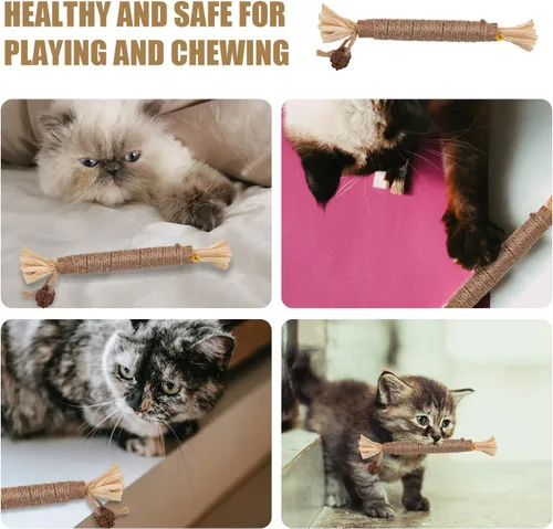 Vista 7 de KINBOM 4 piezas de juguetes masticables para gatos naturales Silvervine Dental Chew Sticks limpieza dientes masticar hierba gatera juguetes