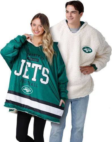 Vista 13 de FOCO Nfl Team Logo Reversible Oversized Sherpa Hoodie Sweatshirt Hoodeez