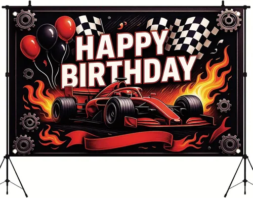 Vista 4 de Telón de Fondo Pancarta de Feliz Cumpleaños de Carreras de Fórmula 1 Fondo de Fotografía de Auto F1 Decoraciones de Fiesta de Carreras Suministros