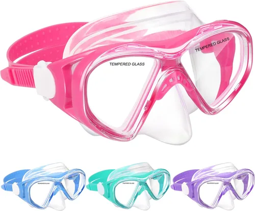 Vista 10 de ACQCES Gafas de natación para niños, máscara de buceo para niños y niñas de 5 a 15 años, gafas de natación antivaho de dos colores con cubierta