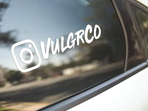 Vista 3 de VulgrCo Calcomanías personalizadas con nombre de redes sociales – Manija personalizada, nombre de usuario y logotipo – Adhesivo de vinilo