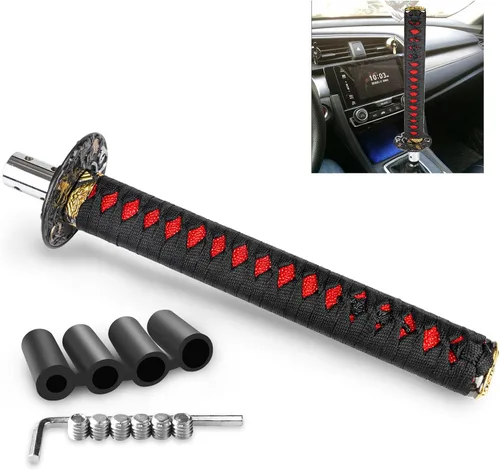 Vista 8 de Pomo de palanca de cambios estilo Katana, espada Samurái, universal para autos manuales con adaptadores, negro (26 cm)