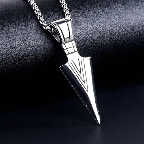 Vista 8 de suofrun 2 piezas de collar de flecha de acero de titanio para hombre, punk hip hop, vintage, collar de BFF triangular, punta de lanza, punta