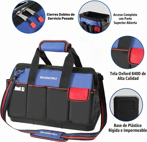 Vista 3 de [Usado] WORKPRO Bolsa de herramientas, bolsa de herramientas de 18 pulgadas con base moldeada impermeable, bolsa organizadora de herramientas