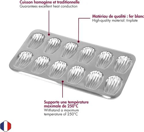 Vista 3 de Gobel - Sartén Madeleine de hojalata, 12 conchas, 15.6 x 7.9 pulgadas