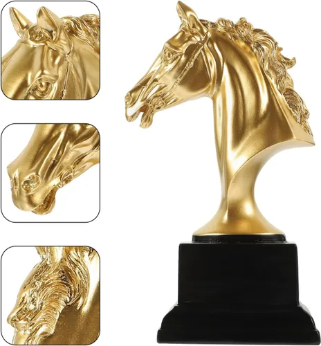 Vista 8 de Veemoon Trofeo de caballo dorado, trofeo dorado de resina pequeña, estuado de caballo, estuado de honor, adorno artístico para café, oficina