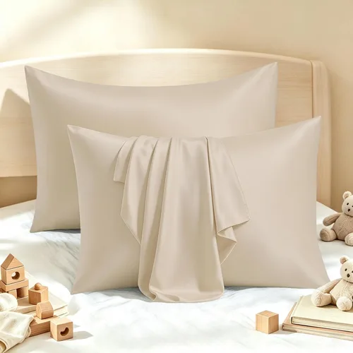 Vista 20 de Fundas de almohada de viscosa de bambú con cremallera, tamaño estándar, 2 Beige