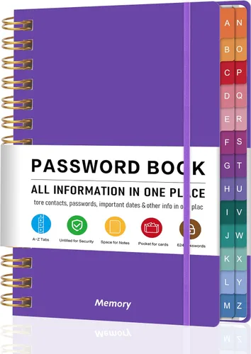 Vista 12 de Libro de contraseñas en espiral con pestañas alfabéticas y bolsillo 5.8" X 8.2
