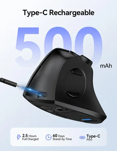 Vista 4 de TECKNET Ratón Ergonómico, Ratón Inalámbrico Recargable Bluetooth (BT 5.0/5.0+2.4G), Ratón Vertical con Botón de Volumen, Clics Silenciosos, Ratones