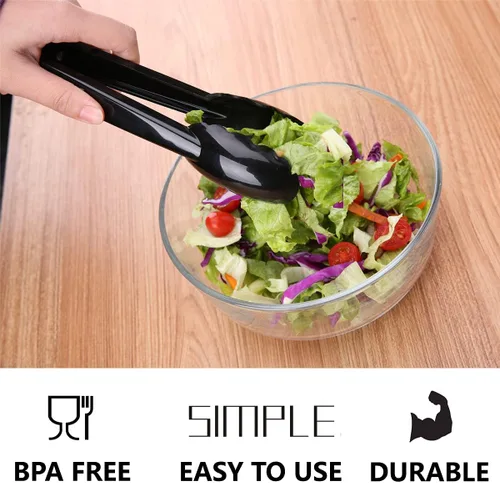 Vista 5 de Pinzas de plástico para cocina, juego de utensilios desechables, 12 piezas, pinzas de ensalada festoneadas de 9 pulgadas resistentes