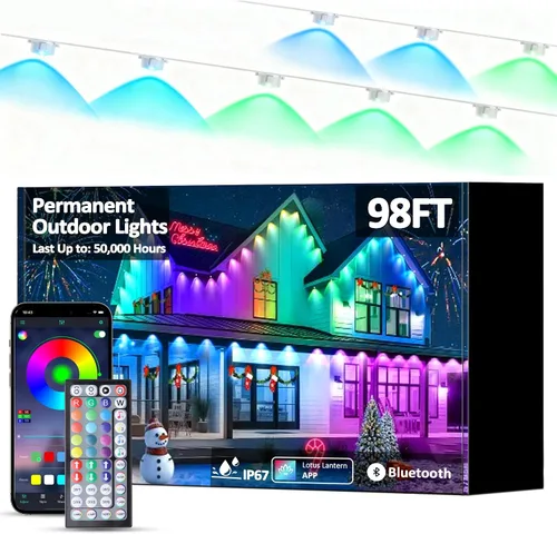 Vista 9 de DIERLIGHT Luces permanentes RGB para exteriores, luces LED inteligentes de 18 pies con aplicación y control remoto, IP67 impermeable