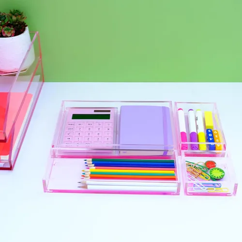Vista 5 de Calculadora de Acrílico con Soporte, Batería y Energía Solar Híbrida Calculadora Básica de 12 Dígitos con Pantalla LCD, Accesorios de Escritorio Rosa