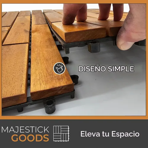 Vista 8 de Majestick Goods Azulejos entrelazados de madera de acacia para terraza. Fácil instalación para suelos de patio y pasarelas con drenaje de base