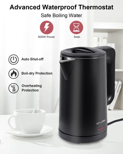 Vista 4 de Hervidor eléctrico de acero inoxidable de 0.8L, hervidor eléctrico pequeño de 800 vatios de 27 onzas de ebullición rápida con apagado automático