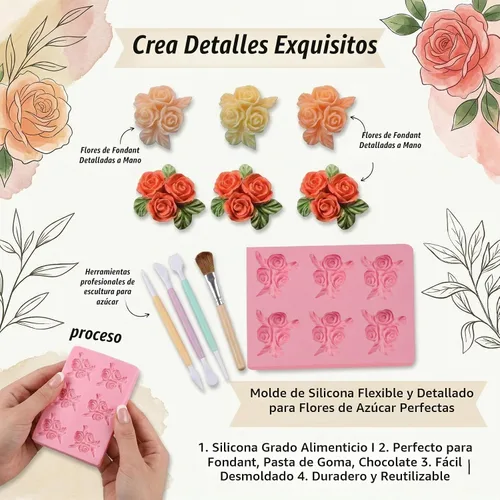 Vista 7 de Molde de fondant para decoración de pasteles de rosas de 6