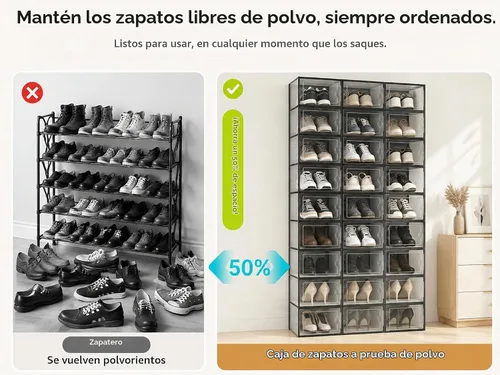 Vista 7 de Kuject Cajas de almacenamiento de zapatos grandes, 12 unidades, organizador Negro