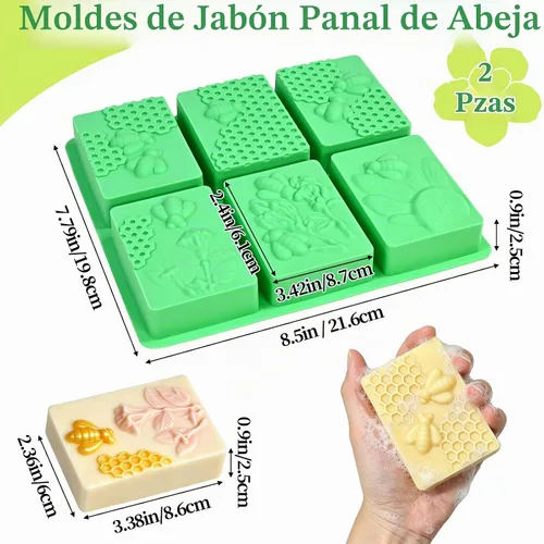 Vista 2 de Bee - Moldes de silicona para jabón, paquete de 2 moldes rectangulares de Jabón de panal de abeja
