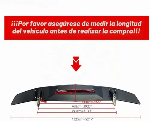 Vista 3 de Alerón universal para maletero de coche con tercera luz de freno estilo Negro mate