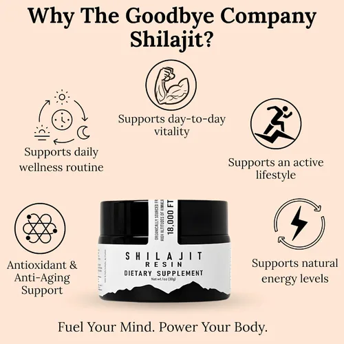 Vista 10 de The Goodbye Company Resina pura Shilajit – Orgánica con más de 85 oligoelementos y ácido fúlvico puro; para hombres y mujeres, impulso de energía