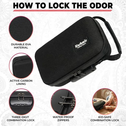 Vista 6 de Kashmir Bolsa a prueba de olores con cerradura de combinación, funda de viaje a prueba de olores, forro de carbón activado, con cerradura, a prueba