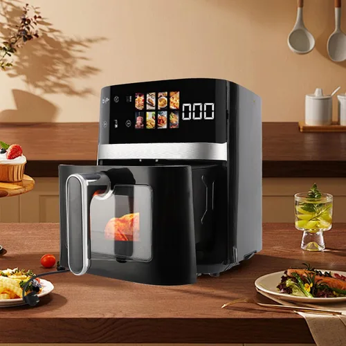 Vista 8 de Freidora sin aceite de 5 cuartos de galón, cocina eléctrica de gran capacidad con ventana visual y pantalla a color, totalmente automática, ocho