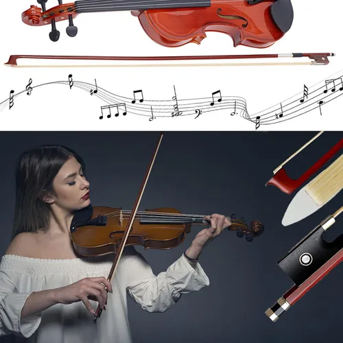 Vista 7 de Arco de violín de excelente tono de grado de rendimiento, 4/4, tamaño completo, ocho esquinas con colofonia libre y paños de microfibra limpios 1