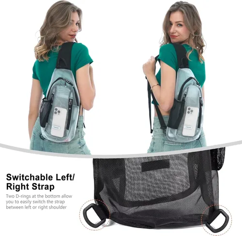 Vista 2 de TITECOUGO Clear Sling Bag, Switchable Right or Left Strap, Transparent Mesh – Stadium Approved (Check Venue Policy)