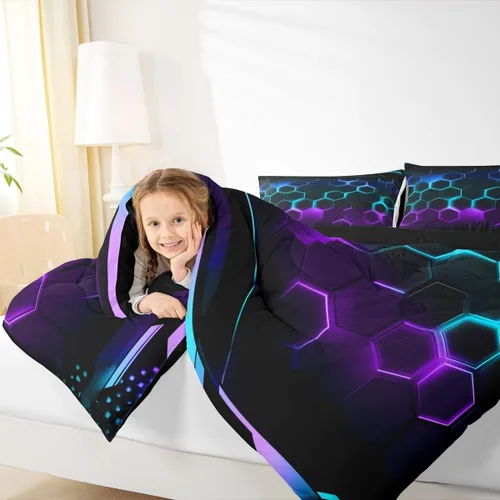 Vista 21 de Juego de ropa de cama Happy Camping de Homewish, tamaño individual, con diseño de osos cazadores y pinos, para niños, hombres, adultos, decoración