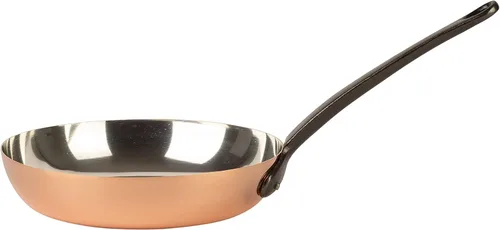 Vista 7 de Sartén de cobre estañado con mango de hierro fundido Sartén tradicional de cobre macizo con revestimiento de estaño Sartén fabricada en Francia
