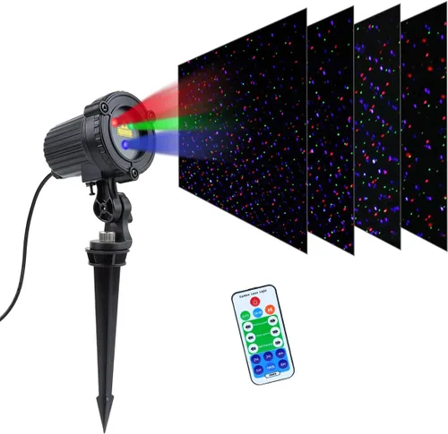 Vista 8 de Luces láser de Navidad, proyector de luces láser para jardín al aire libre, estrellas en movimiento de 3 colores rojo verde azul, resistentes al