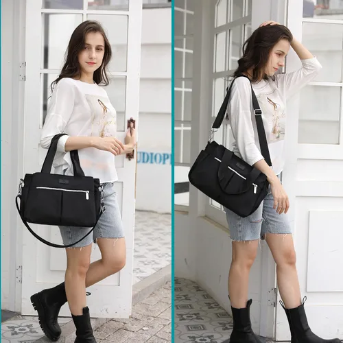 Vista 2 de DOURR Hobo - Bolso bandolera de nailon ligero para mujer, con múltiples compartimentos