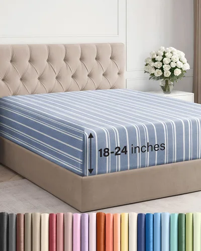 Vista 51 de Sábana bajera ajustable extra profunda Twin XL – Sábana bajera individual de lujo de hotel solamente – Se adapta fácilmente a colchones de 18 a 24