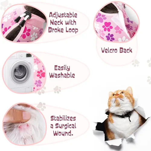 Vista 9 de Traje de recuperación para gatos: Traje de poscirugía azul suave para gatos con diseño de huella de pata - Traje de recuperación elástico